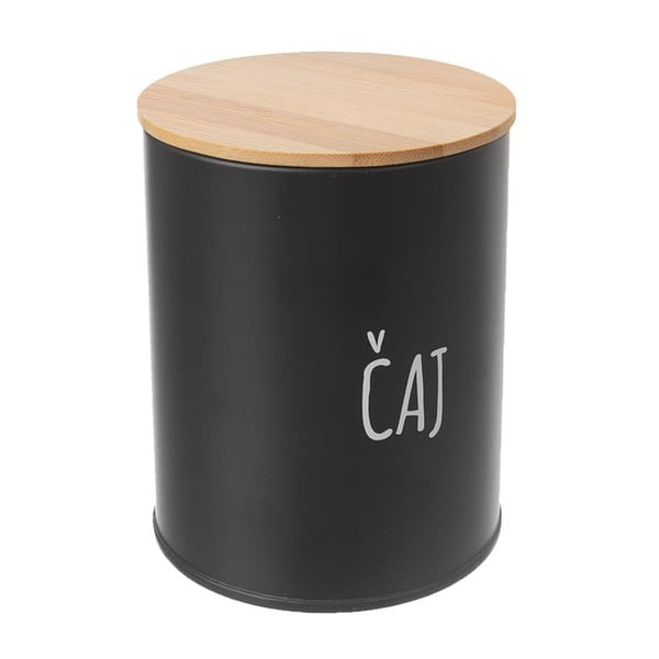 Černá plechová dóza na čaj s bambusovým víkem Orion, objem 750 ml-image-1