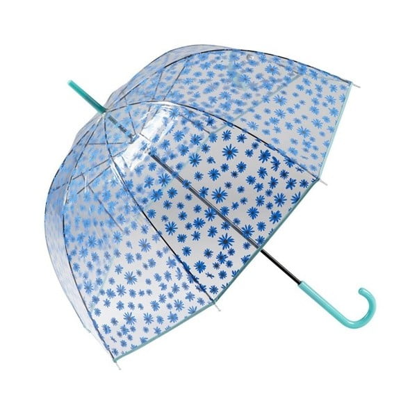 Transparentní holový deštník s modrými detaily Birdcage Flowers, ⌀ 85 cm