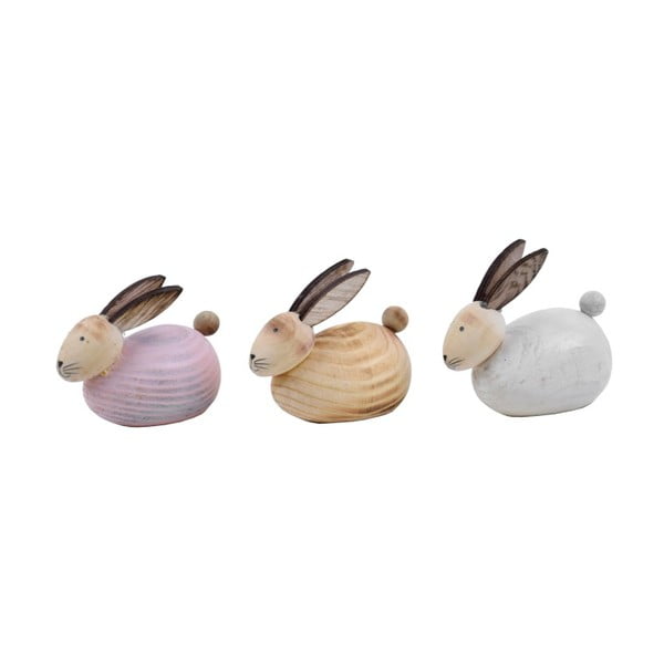 Sada 3 malých dřevěných dekorací ve tvaru zajíčka Ego Dekor, 7,5 x 7 cm