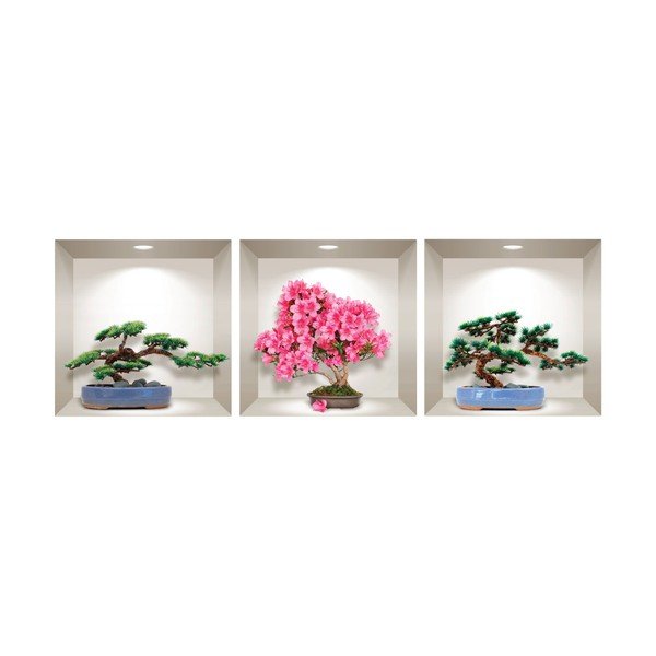 3 loodusliku ja värvilise Bonsai 3D seinakleebise komplekt - Ambiance-image-1
