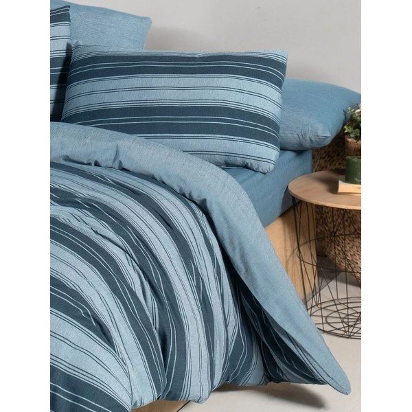 Sinine 4-osaline pikendatud voodipesu kaheinimesevoodile koos linaga 200x220 cm Stripes - Mila Home-image-1