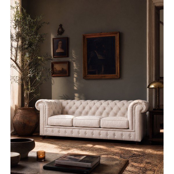 Kreemjas sametne diivan 230 cm Cambridge - Ropez-image-1