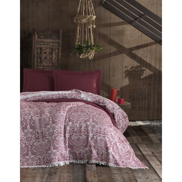 Tumepunane puuvillane tikitud voodiplaat EnLora Home Claret Red, 240 x 260 cm Nish - Mijolnir