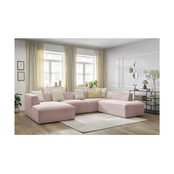 Roosa velvetist mooduldiivan (parem nurk/"U-kujuline) Megeve - Bobochic Paris-image-1