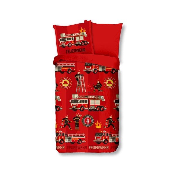 Laste punane puuvillane voodipesu Fireman - Good Morning