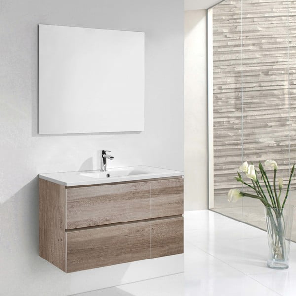 Koupelnová skříňka s umyvadlem a zrcadlem Monza, dekor dubu, 120 cm