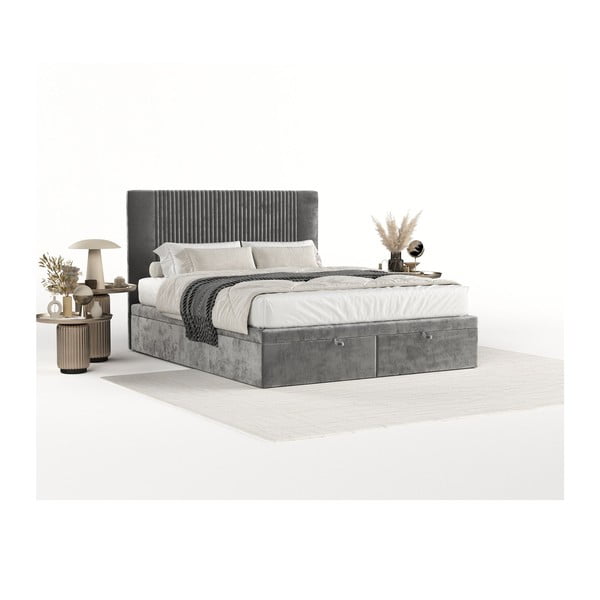 Hall polsterdatud kaheinimesevoodi koos panipaigaga 180x200cm Mavel - Maison de Rêve-image-1