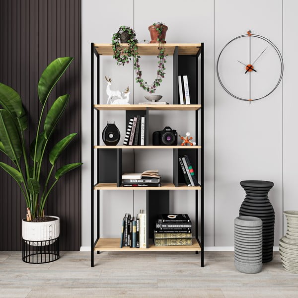 Raamaturiiul tammedekooriga must-puiduvärvi 88x175 cm Alabama - Marckeric-image-4