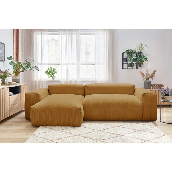 Corduroy nurgadiivan (vasakpoolne nurk), sinepist värvi Lafayette - Bobochic Paris-image-1