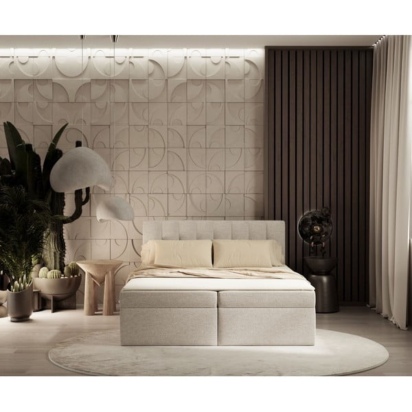 Beež vedrumadratsiga voodi koos panipaigaga 140x200 cm Novento - Maison de Rêve-image-3