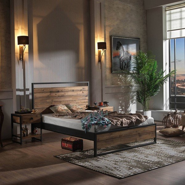 Must-puiduvärvi kaheinimesevoodi koos voodipõhjaga 140x200 cm Ariane - Kalune Design-image-1