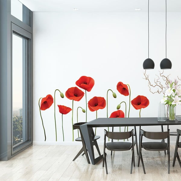 Vermeil Poppies seinakleebiste komplekt, 60 x 70 cm - Ambiance