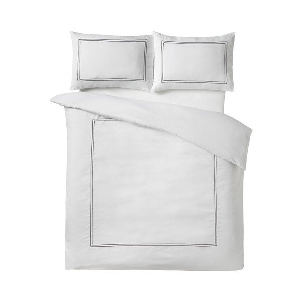 Valge 3-osaline satiinist voodipesu kaheinimesevoodile 200x200 cm So Soft Mono Satin Stitch - Catherine Lansfield