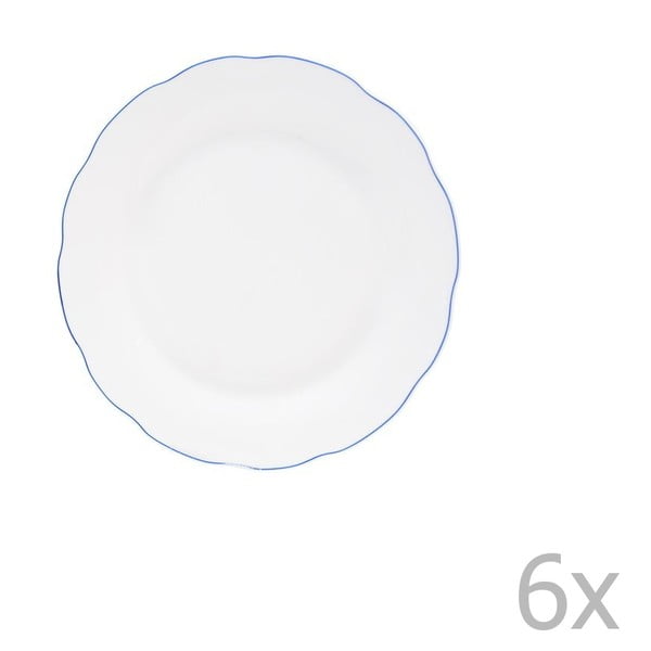 Sada 6 bílých porcelánových dezertních talířů Orion Blue Line, ⌀ 18 cm