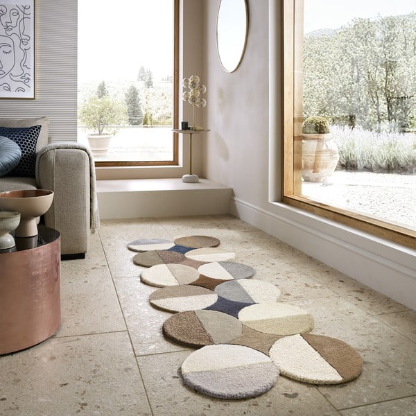 Hallikasbeež käsitsi kootud villane vaip 80x230 cm Mia Ellipse - Flair Rugs-image-2