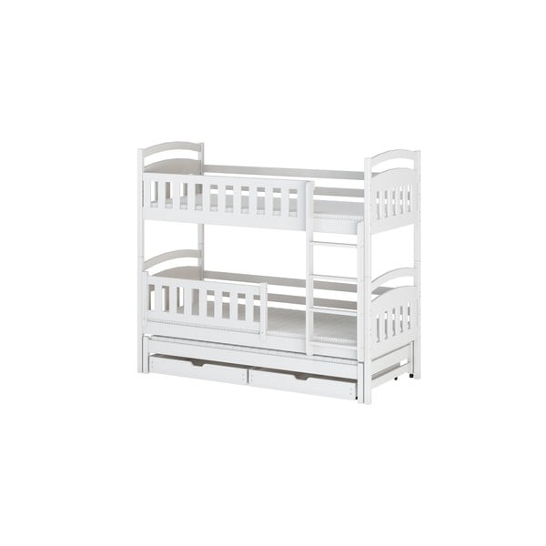 Bílá patrová dětská postel z borovicového dřeva s úložným prostorem a výsuvným lůžkem 90x190 cm Blanka - Lano Meble