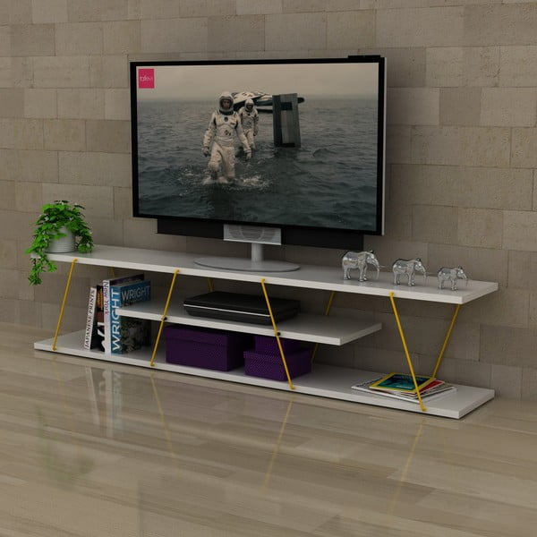 Bílý TV stolek se žlutým detailem Rafevi Tars-image-3