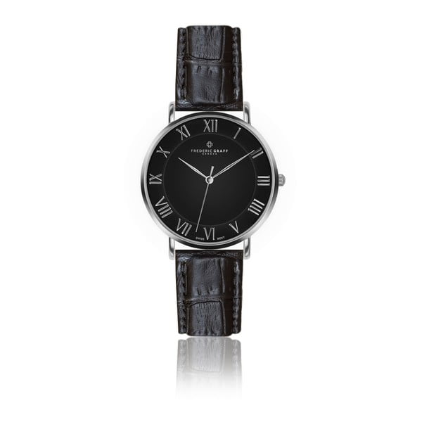 Pánské hodinky s černým páskem z pravé kůže Frederic Graff Silver Dom Croco Black Leather