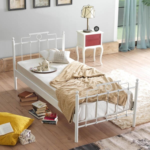 Valge metallist üheinimesevoodi koos voodipõhjaga 120x200 cm Hatkus - Kalune Design-image-2