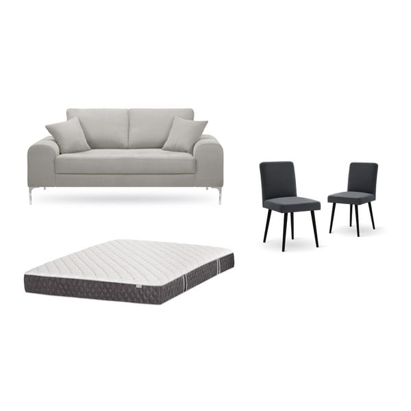 Set dvoumístné světle šedé pohovky, 2 antracitově šedých židlí a matrace 140 x 200 cm Home Essentials