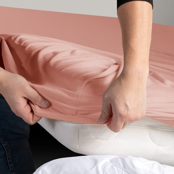 Virsikuvärvi trikotaažist kummiga lina 240x220 cm Amber - Restilo-image-1