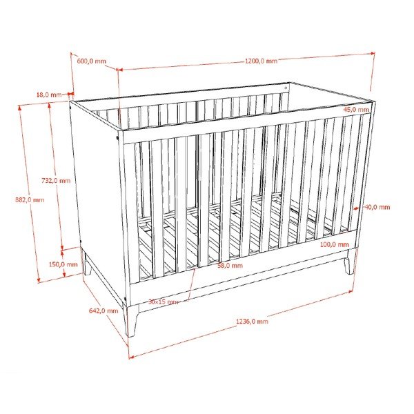 Voodi pähklipuust dekoratsiooniga, reguleeritava kõrgusega 60x120 cm, tume naturaalne värv Ilyas - Vipack-image-3