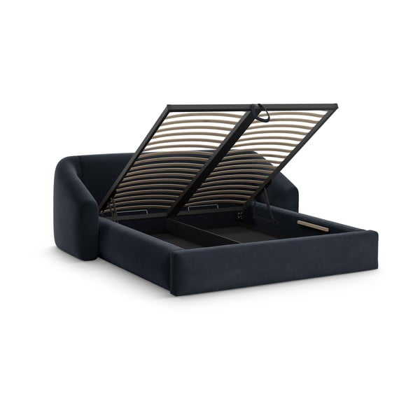 Tumesinine polsterdatud kaheinimesevoodi, koos panipaiga ja restiga 160x200 cm Campi – Cosmopolitan Design-image-1