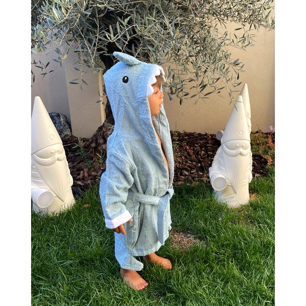 Sinine puuvillane laste hommikumantel, suurus S Shark – Rocket Baby-image-3