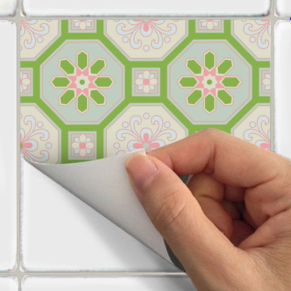 9-st seinakleebisest koosnev komplekt Azulejos Shade of Green, 10 x 10 cm - Ambiance-image-3