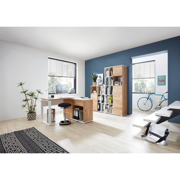 Valge raamaturiiul tammepuust 85x120 cm Lioni - Germania-image-1