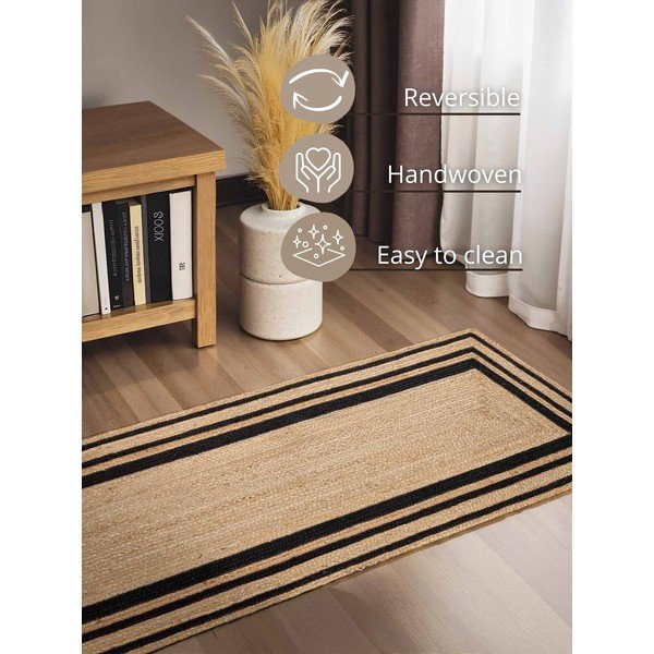 Must/naturaalne kahepoolne/käsitsi kootud džuudist jooksja 80x250 cm Looma - Hanse Home-image-3