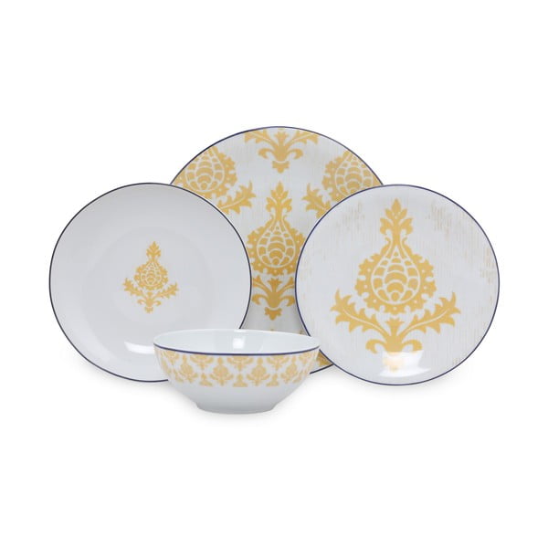 24-osaline valge ja kollase portselanist nõude komplekt Ornamente - Kütahya Porselen