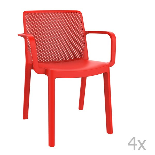 Sada 4 červených zahradních židlí s područkami Resol Fresh