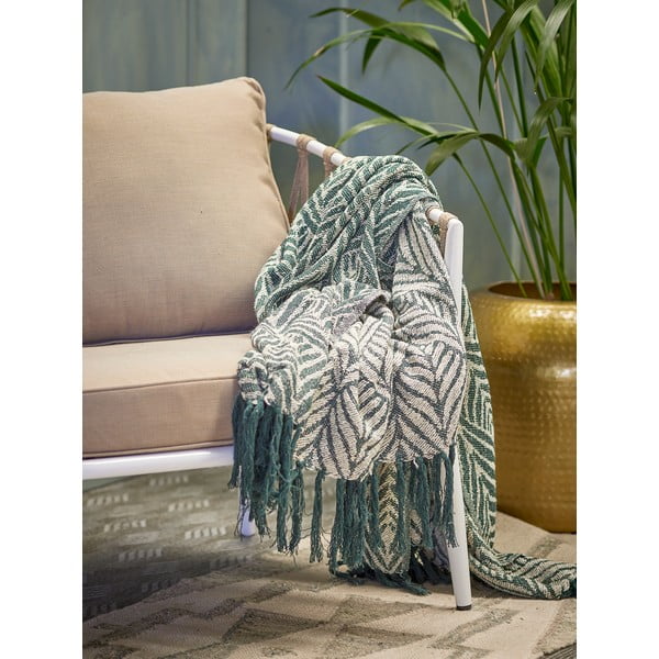 Roheline/beež taaskasutatud puuvillast tekk 130x160 cm Ugento - Bloomingville-image-3