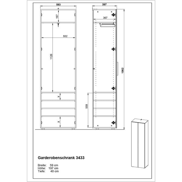 Hall riidekapp 59x197 cm Genova - Germania-image-3