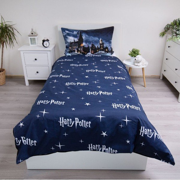 Tumesinine/hall mikrokiust laste voodipesu üheinimesevoodile 200 × 140 cm Harry Potter „Hogwarts Night“ – Jerry Fabrics-image-2
