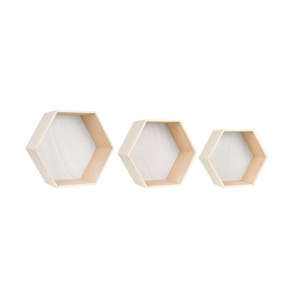 3 valge ja pruuni värvi seinariiuli komplekt Hexagon - Little Nice Things-image-1