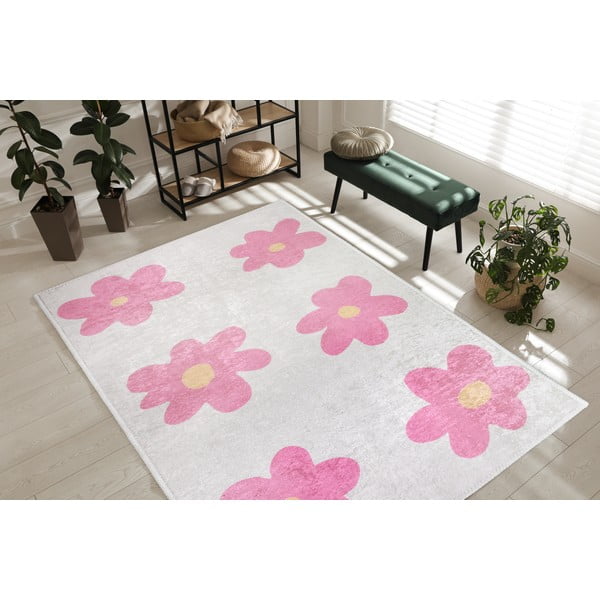 Roosa-elevandiluu värvi pestav laste vaip 160x230 cm Cute Flowers Pink - Vitaus-image-1