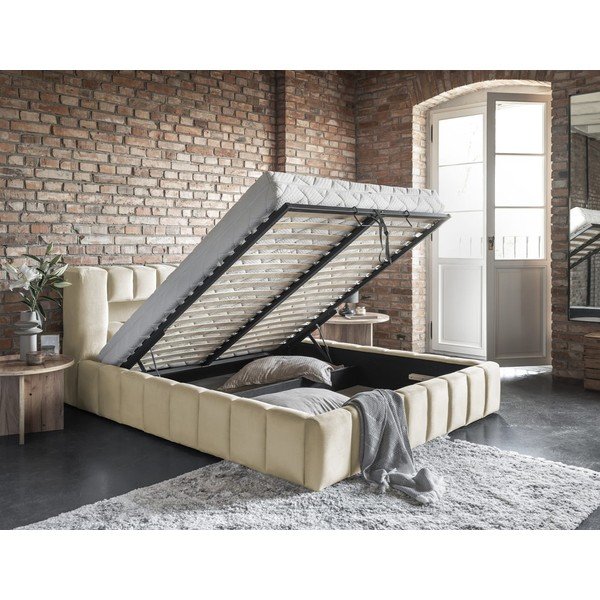 Beež polsterdatud kaheinimesevoodi koos panipaiga ja voodipõhjaga 160x200 cm Lamica - ELTAP-image-3