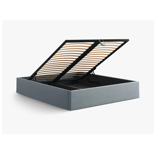 Helesinine polsterdatud kaheinimesevoodi panipaigaga/ilma peatsita, koos raamiga 140x200 cm Susan – Micadoni-image-3