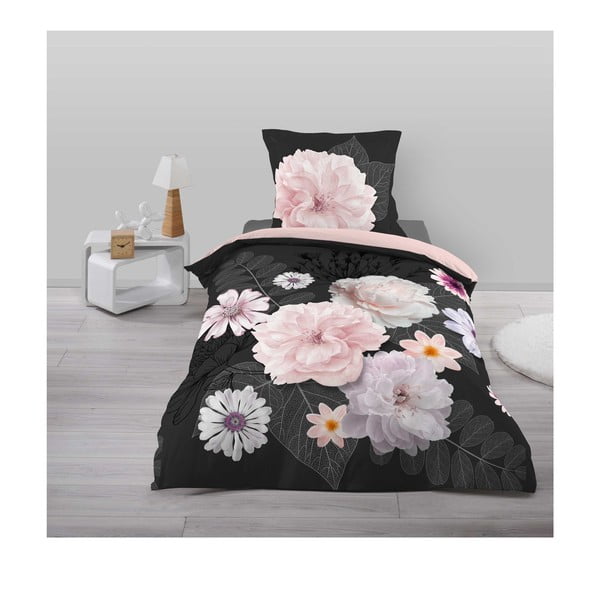 Must-roosa puuvillane voodipesu üheinimesevoodile 140x200 cm Floral - douceur d'intérieur