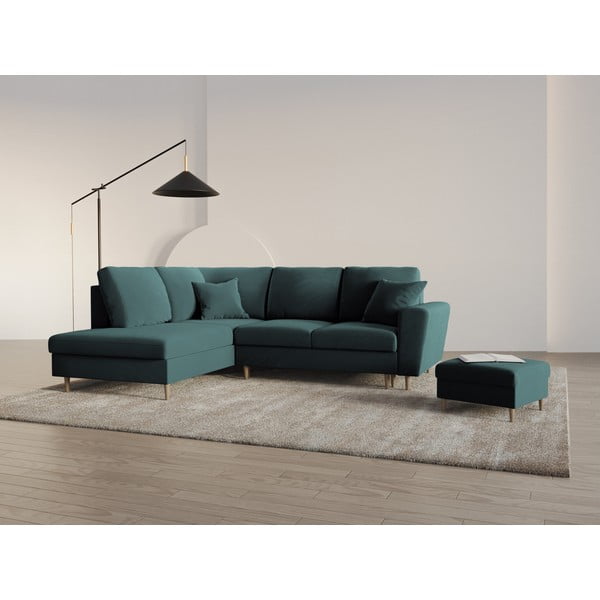 Petrooleumi värvi sametist panipaigaga nurgadiivanvoodi (vasak nurk/"L"-kujuline) Kyoto - Cosmopolitan Design-image-2