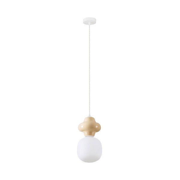 Valge/kreemikas keraamiline ripplamp klaasist varjuga, ø 18 cm Clio - Nova Luce