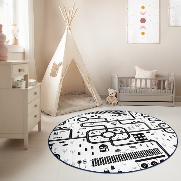 Must-valge pestav laste mänguvaip ø100 cm In My Town - Mila Home-image-2