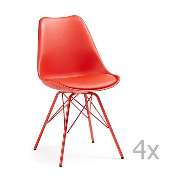 Sada 4 červených jídelních židlí s kovovým podnožím La Forma Lars