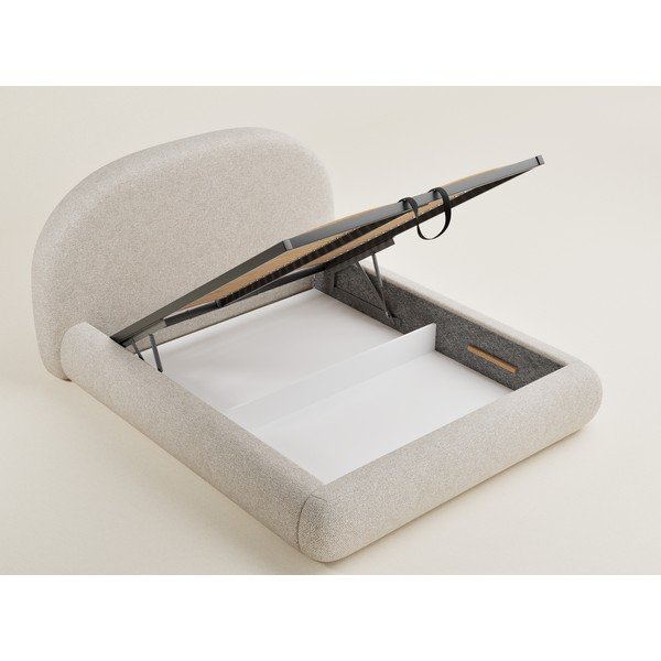 Kreemikas polsterdatud kaheinimesevoodi panipaiga ja liistudest raamiga 160x200 cm Maumere - Maison de Rêve-image-3