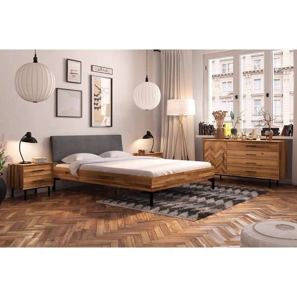 Tammepuust kaheinimesevoodi koos polsterdatud peaplaadiga 160x200 cm Abies 1 - The Beds-image-4