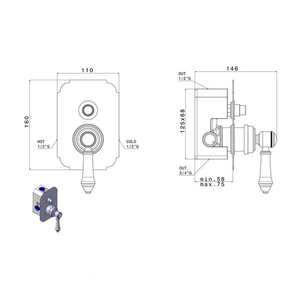 Pronks dušisegisti (2 väljundit) Vienna - Sapho-image-1