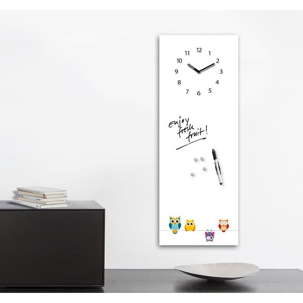 Magnetická tabule s hodinami Eurographic Funny Owls, 30 x 80 cm