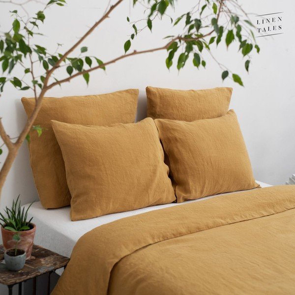 Kollane kanepikiust tekikott 200x200 cm Amber – Linen Tales-image-4